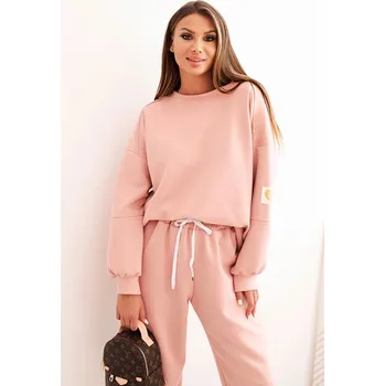 Dámská souprava máslová s volnou mikinou a kalhotami s nápisem LOVE tmavě pudrově růžová UNI