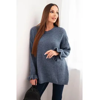 Dámský svetr Dámský svetr s přídavkem mohairu a vlny volného střihu jeansový UNI