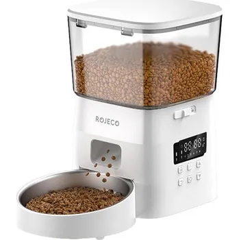 Miska pro psa Rojeco 2L automatické krmítko pro domácí mazlíčky v tlačítkovém provedení (bílé)