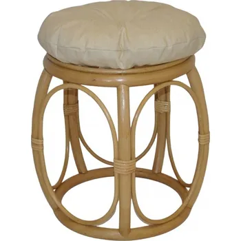 Taburet Ratanová taburetka široká medová polstr světle béžový melír