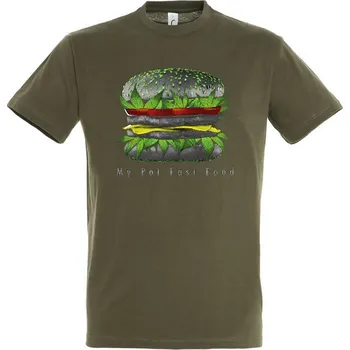 Pánská móda panske-levne-bavlnene-tricko-digi-potisk-vegan-burger Barva: Khaki, velikost: S