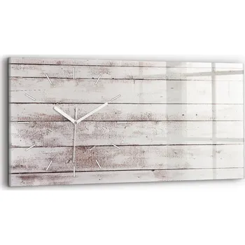 Hodiny Minimalistické Horizontální Skleněné Nástěnné Hodiny Světlé Dřevěné Desky 60x30 cm