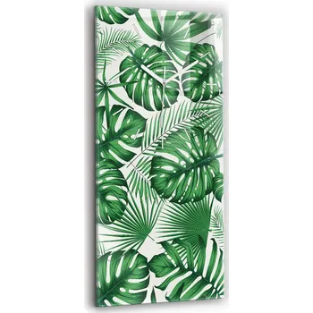 Hodiny Vertikální Skleněné Hodiny Nástěnné do Kanceláře S Potiskem Listy monstery 30x60 cm