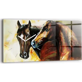 Hodiny Ozdobné nástěnné hodiny s krásnou grafikou, 60x30 cm, motiv: Dva malovaní koně