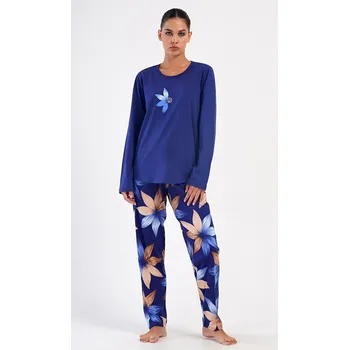 Dámské pyžamo Vienetta Secret Dámské pyžamo dlouhé Sára modré Barva: tmavě modrá, Velikost: XL