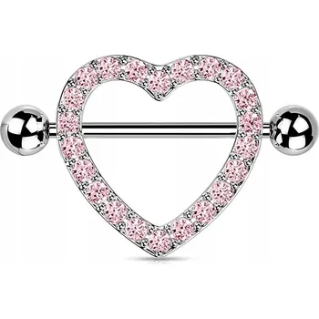 Náušnice Piercing do bradavky - srdíčko s růžovými krystaly 1,6/14/5 stříbrný