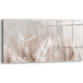 Hodiny Minimalistické skleněné nástěnné hodiny s motivem tropických listů 60x30 cm