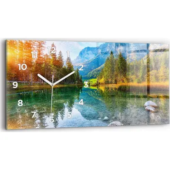 Hodiny Skleněné nástěnné hodiny se stylovým potiskem Řeka hory Krajina 60x30 cm