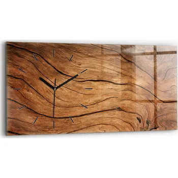Hodiny Horizontální skleněné nástěnné hodiny se stylovým potiskem Staré dřevo 60x30 cm
