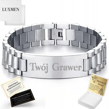 Náramek Pánský náramek s gravírováním, stříbrný pancíř jako dárek, nastavitelný, LUXMEN