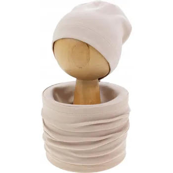 Čepice Dětská souprava čepice + nákrčník béžová Nicol, vel. 140/146