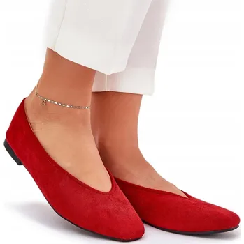 Dámské baleríny Dámské baleríny klasické eko semišové s plochým podpatkem červené 39