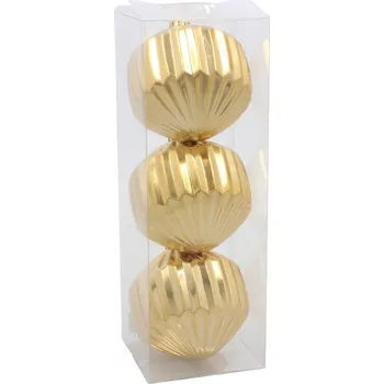 Vánoční dekorace Sada 3 Vánočních ozdob 8cm Závěsné vánoční baňky na stromeček Zlaté