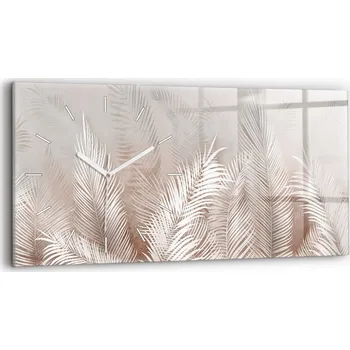 Hodiny Minimalistické skleněné nástěnné hodiny s motivem tropických listů 60x30 cm