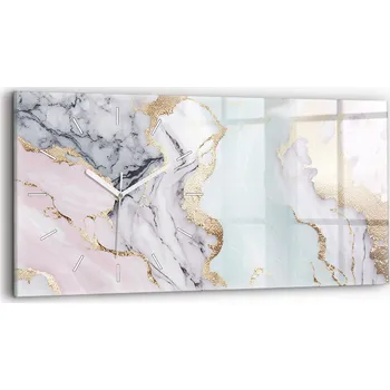 Hodiny Minimalistické Horizontální Skleněné Nástěnné Hodiny S Potiskem Mramor 60x30 cm