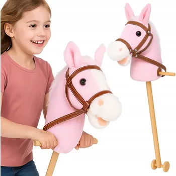 Hobby horsing VELKÝ HOBBY HORSE KŮŇ NA TYČI PLYŠOVÝ KONÍK NA BATERIE RŮŽOVÝ