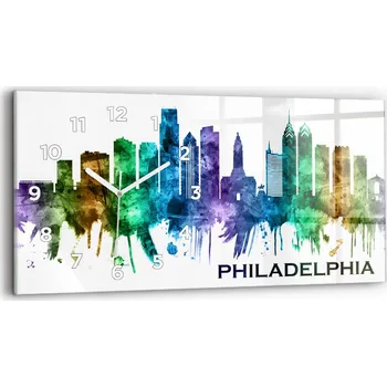 Hodiny Moderní skleněné foto hodiny na zeď vodorovné 60x30 cm Barevná Philadelphia