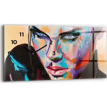 Hodiny Horizontální Skleněné Nástěnné Hodiny Do Kanceláře S Potiskem Portrét ženy 60x30 cm