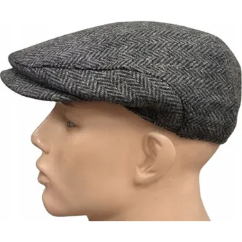 Dámské spodní prádlo Pánská vlněná kašket s klapkami na uši klasického střihu MES STEFAN šedá rybí kost 58