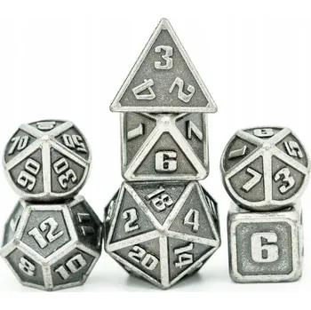 Příslušenství k deskovým hrám STŘÍBRNÁ ELEGANTNÍ SADA KOSTEK 7 KOVOVÝCH RPG KOSTEK
