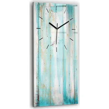 Hodiny Minimalistické skleněné nástěnné hodiny s motivem modrých prken 30x60 cm