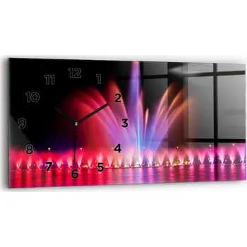 Hodiny Nástěnné Hodiny Skleněné Horizontální do Obýváku Vratislavská fontána v noci 60x30 cm