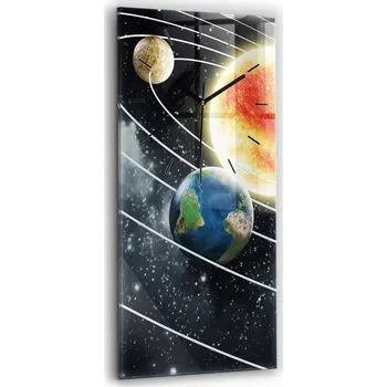 Hodiny Minimalistické skleněné nástěnné hodiny S Potiskem Sluneční soustava 30x60 cm