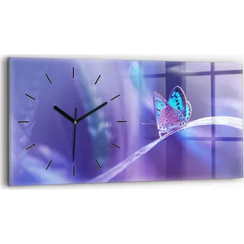 Obraz Moderní skleněné hodiny s grafikou na zeď horizontální 60x30 cm Motýl Na Trávě
