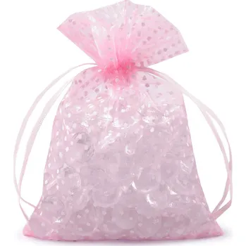 Dárkový pytlík puntíky 13x18 cm organza, střední, 6 růžová sv.