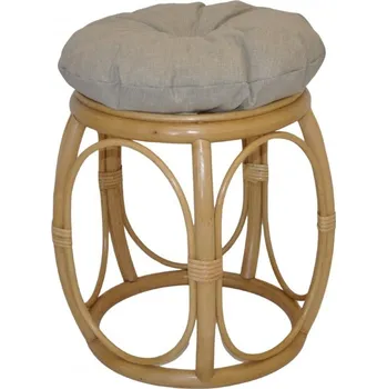 Taburet Ratanová taburetka široká medová polstr tmavě béžový melír