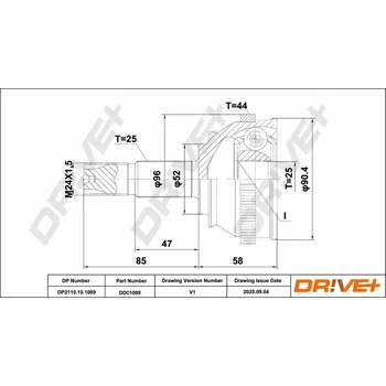 Hřídel nápravy Sada kloubů, hnací hřídel Dr!ve+ DP2110.10.1089