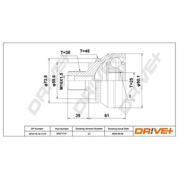 Hřídel nápravy Sada kloubů, hnací hřídel Dr!ve+ DP2110.10.1110