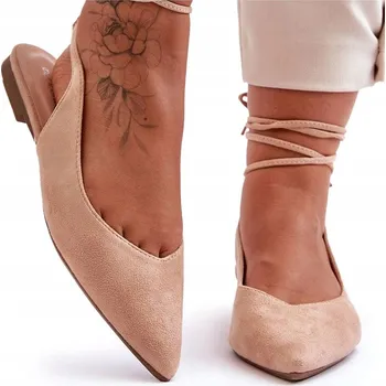 Dámské baleríny Dámské baleríny semišové na zavazování nude 36