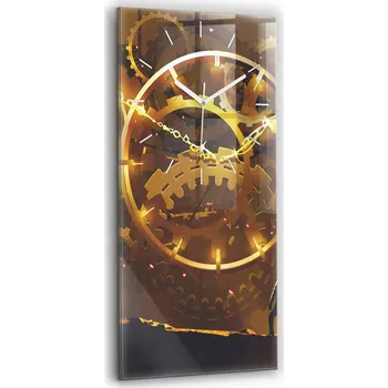 Hodiny Vertikální skleněné nástěnné hodiny do obýváku se vzorem Čas – strojek 30x60 cm