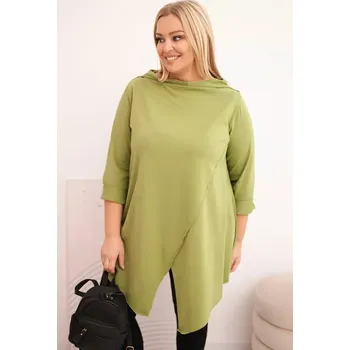 Dámská halenka Kesi Dámská bavlněná blůza Plus Size asymetrická s ohrnutým rukávem olivová Kesi černá | kaki 3498391