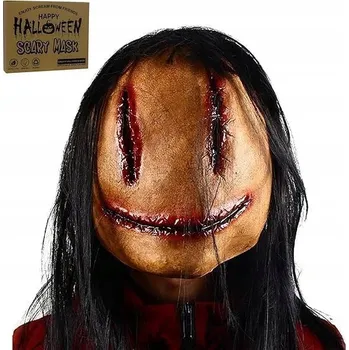 Karnevalová maska Maska na obličej HOROROVÁ MASKA S VELKÝMI ÚSTY A DLOUHÝMI VLASY latexová duch černá