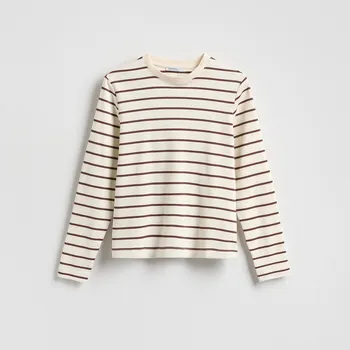 Dámské tričko Reserved - Tričko s vysokým podílem mercerované bavlny a dlouhými rukávy - kávová - 9467H-84X - 9467H-84X-L