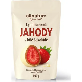 Sušené ovoce Allnature Mrazem sušené jahody v bílé čokoládě 100 g