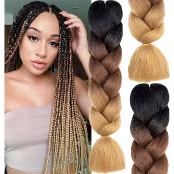 Syntetické vlasy na copánky Ombre, přírodní černo-hnědá tmavá blond #C55