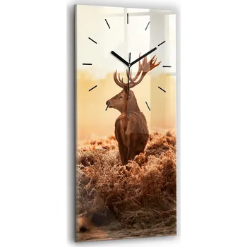 Hodiny Skleněné nástěnné hodiny do obýváku se vzorem jelena při východu slunce 30x60 cm