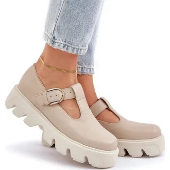 Dámské polobotky POLOBOTKY Z PŘÍRODNÍ KŮŽE NA PLATFORMĚ S PŘEZKOU MÓDNÍ ZAZOO 20183 BÉŽOVÉ 38