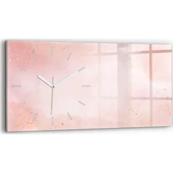 Hodiny Nástěnné horizontální skleněné hodiny se stylovým potiskem Růžový mramor 60x30 cm