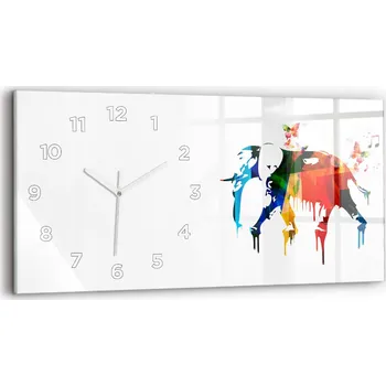 Hodiny Skleněné nástěnné hodiny do obýváku S Potiskem Barevný malovaný slon 60x30 cm