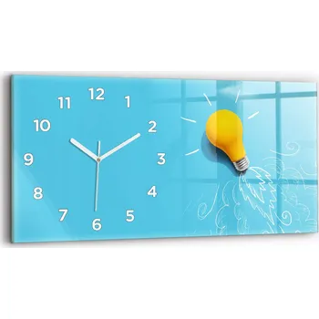 Hodiny Horizontální Skleněné Nástěnné Hodiny Do Kanceláře S Potiskem Žárovka kresba 60x30 cm