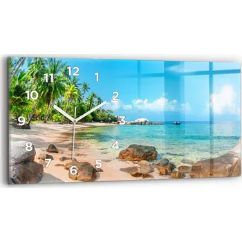 Hodiny Moderní skleněné nástěnné hodiny horizontální 60x30 cm Krásná pláž v Thajsku
