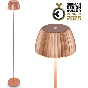 Stojací lampa BRILONER nabíjecí stojanová lampa Riffle - 124 cm, 4,2W, 400lm, bezdrátová, LED, stmívatelná, dotykový vypínač, měď 1238013