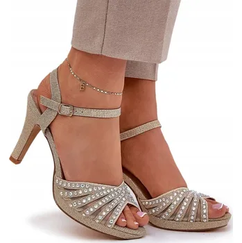 Dámské sandále DÁMSKÉ SANDÁLY NA JEHLOVÉM PODPATKU ZDOBENÉ SE TŘPYTKAMI D&A MR1038-33 ZLATÉ 37