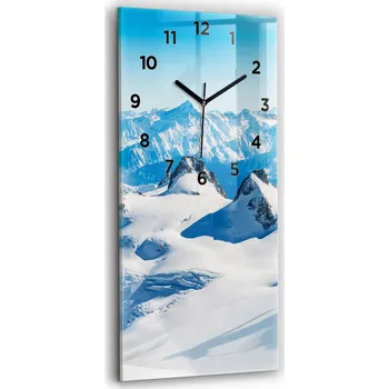 Hodiny Vertikální Skleněné Nástěnné Hodiny do Kanceláře s Motivem Lyžaře v Alpách 30x60 cm