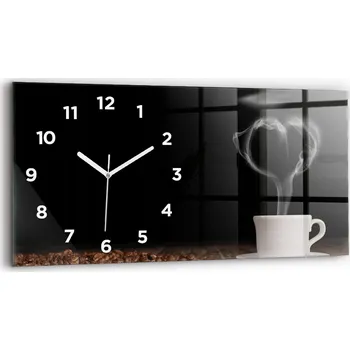 Hodiny Minimalistické skleněné nástěnné hodiny s motivem šálku horké kávy 60x30 cm