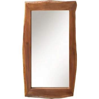 Zrcadlo Venkovské masivní nástěnné obdélníkové zrcadlo Mammut s rámem z akáciového dřeva v hnědé barvě s asymetrickým okrajem 160 cm